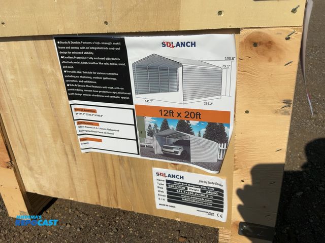 Lot 2-20126 - New SDLANCH 12’x20’ Carport with Enclosed Sidewalls, Cream Color, 141.7” wide x 236.2” deep x 100.8”...