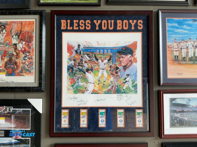 Lot 2-53324 - Framed “Bless You Boys” Detroit Tigers 1984 World Champions Poster with (5) Game Tickets, 34.875” x ...