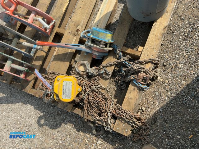 Lot 2-44526 - (1) Equiprite 1 Ton Hand Chain Hoist, 20’ lift, and (1) Lever Operated Chain Hoist, unknown specs