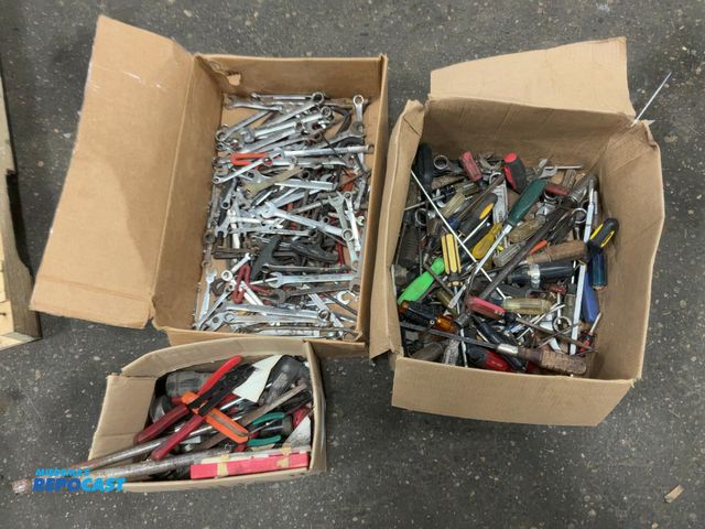 Lot 2-40404 - (3) Boxes of assorted tools including wrenched, screwdrivers, and more