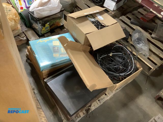 Lot 2-35862 - Skid Lot of Assorted Cables, Stereo System, (2) Security Systems, and Other Assorted Electrical Item...