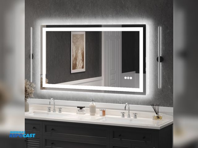 Lot 2-79346 - USHOWER LED Bathroom Mirror 55x30 Inch Tempered Glass - Frameless LED Backlit Lighted Mirror for Bat...