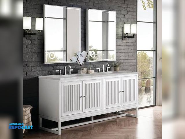 Lot 2-96045 - James Martin vanities Athens series 72” double vanity cabinet finish color is glossy white