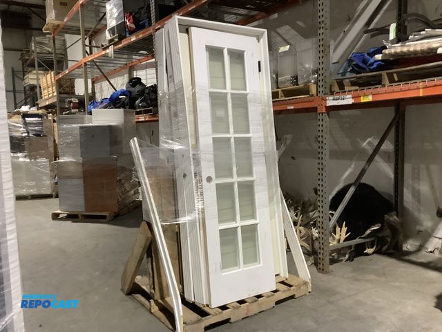 Lot 2-34946 - Skid lot of assorted white door frames with predrilled holes for handles and flat jamb PRMD flush ha...
