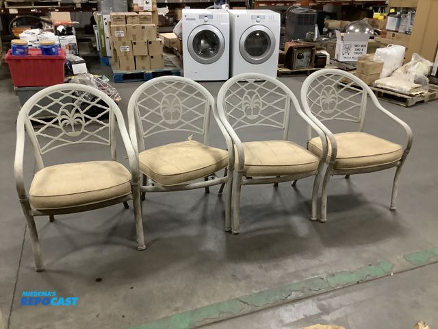 Lot 2-34967 - Set of four matching outdoor lawn and patio chairs, in good original condition. The reversible seat ...