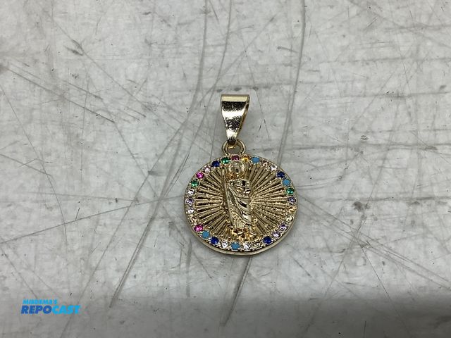 Lot 2-74039 - New Gold-filled round colorful cubic zirconia stone designed charm of a saint