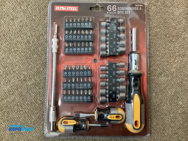 Lot 2-94619 - New New Ultra Steel 66 Piece Screwdriver &amp; Bits Set. High torque ratcheting driver with soft gri...