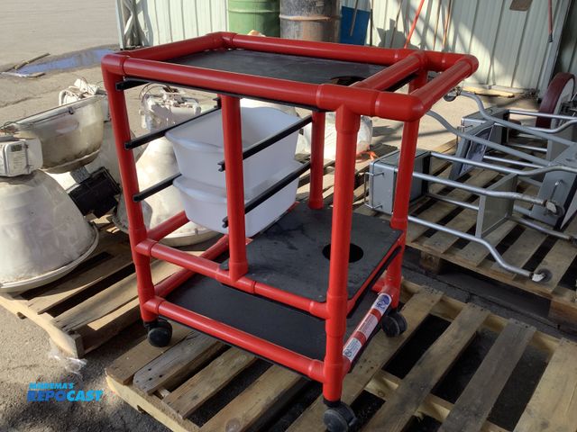 Lot 2-94932 - Assorted Medical Supplies Skid lot of (1) red rolling medical cart with 2 movable bins/shelves and 3...