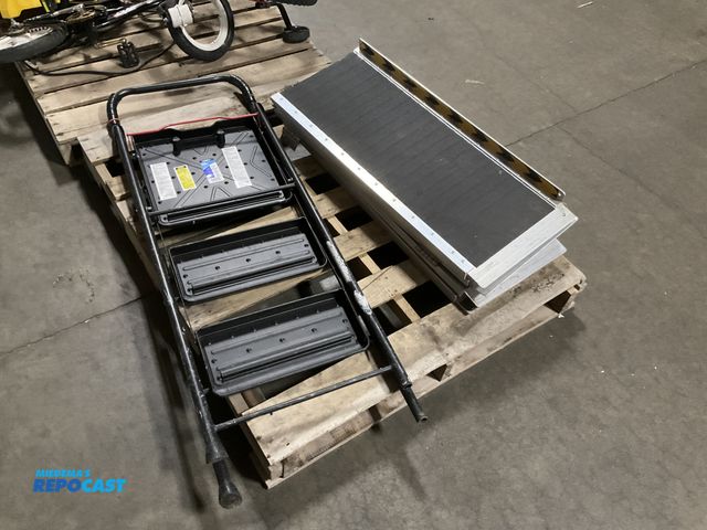 Lot 2-67880 - Skid lot of a step ladder model S323PR-3 and a ramp for loading dirt bikes/ four wheelers into a tru...