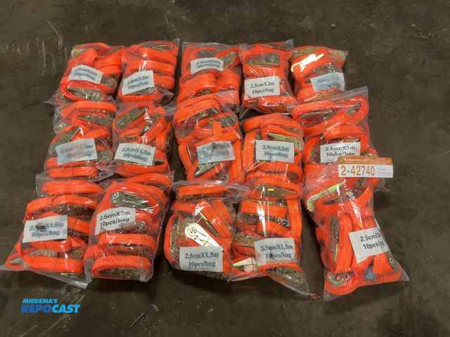 Lot 2-42740 - Approx. (150) New 2.5cm Straps with Ratchets Attached, for looping around items, no hook ends, lengt...