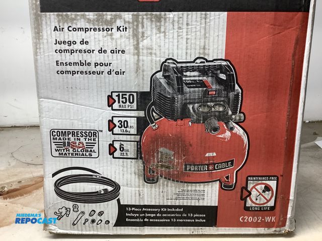 Lot 2-32733 - Porter cable air compressor kit 150psi 30lbs 6gal C2002-WK