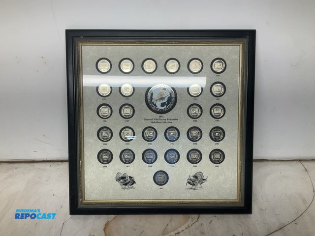 Lot 2-53648 - 2002 National Wild Turkey Federation Framed Medallion Collection, 23.25” x 23.25”(DOBSON)