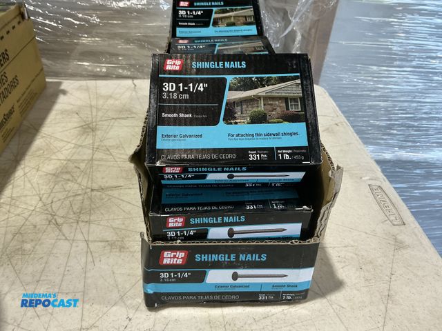 Lot 2-13826 - (12) Grip Rite exterior galvanized, shingle nails 3D 1-1/4” 1 pound boxes