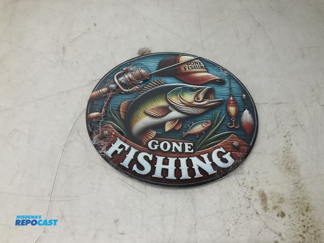 Lot 2-93888 - 8” gone fishing circular metal sign