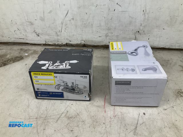 Lot 2-79848 - Oak board essential chrome polished tub and shower faucet and glacier bay chrome teapot bath faucet ...