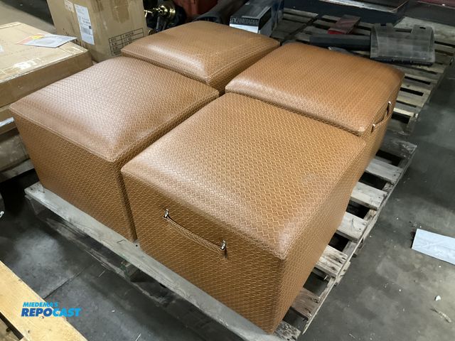Lot 2-96342 - Tan Ottoman Lot of (4) brown weaved leather ottoman/foot rests 20” x 20” x 15”