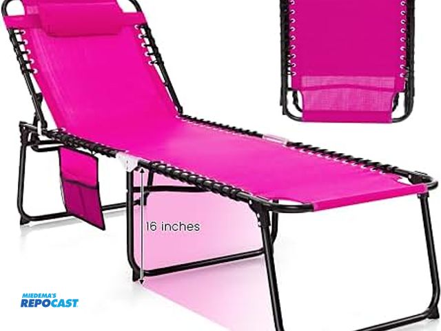 Lot 2-27601 - GYMAX Lounge Chairs for Outside, Extra High Folding Beach Tanning Lounger with 4-Level Adjustable Ba...