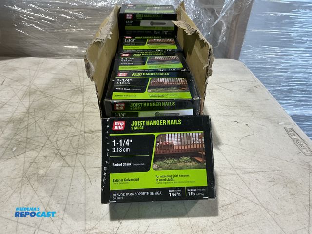 Lot 2-13827 - (10) Grip Rite Joist hanger, nails exterior galvanized 1-1/4” 1 pound per box.