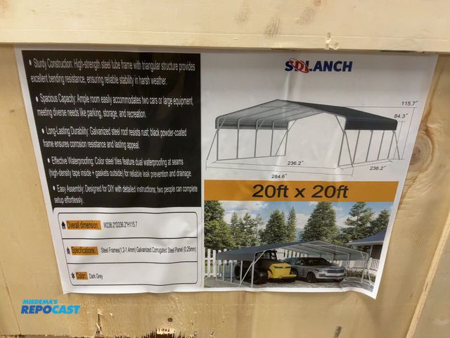 Lot 2-42747 - New SDLANCH 20’x20’ Steel Carport, 236.2” wide x 236.2” deep x 115.7” tall overall, 84.3” Sidewall H...
