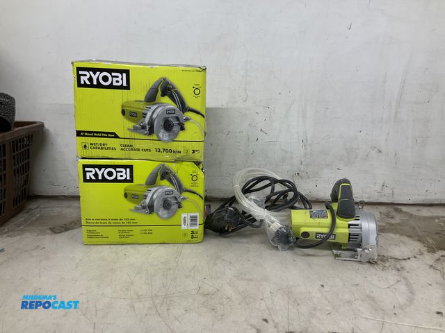 Lot 2-19652 - lot of (3) Ryobi 4" Hand Held Tile Saws 12 amp
