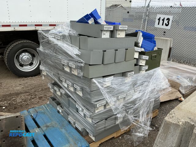 Lot 2-63136 - Plastic Skid lot of blue and grey nail screw bolt containers and holders multi sizes