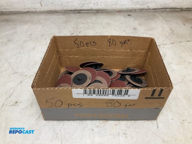 Lot 2-33779 - 50 roll lock type sanding disks 80 grit,