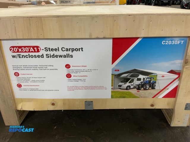 Lot 2-21769 - New SDLANCH 20’x30’ All-Steel Carport with 10’ Enclosed Sidewalls, 12’6” Tall, 10’ Sidewall Height, ...