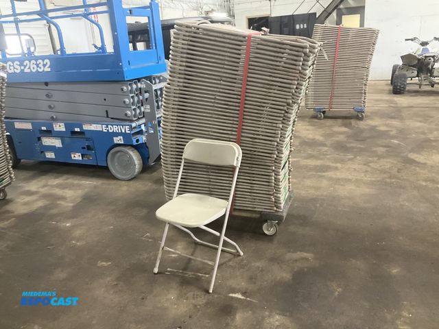 Lot 2-33226 - (50) folding chairs with plastic seats and backrests, metal frames, sells with cart, used