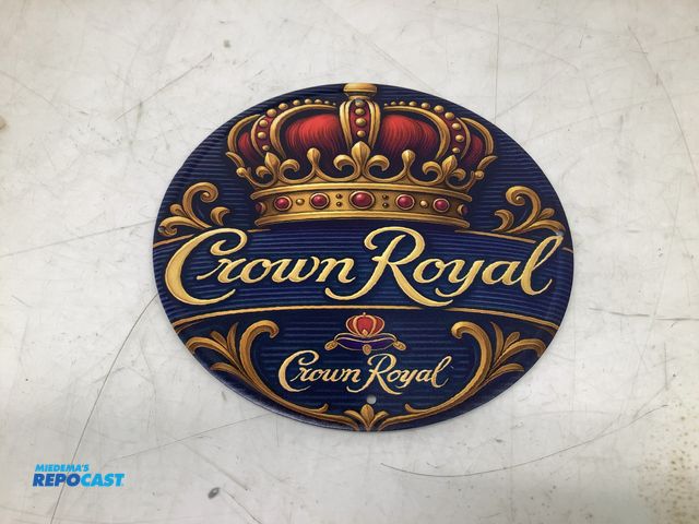 Lot 2-74504 - 7.75” Diameter Circular Metal “Crown Royal” Sign with Pre-Drilled Holes for Hanging