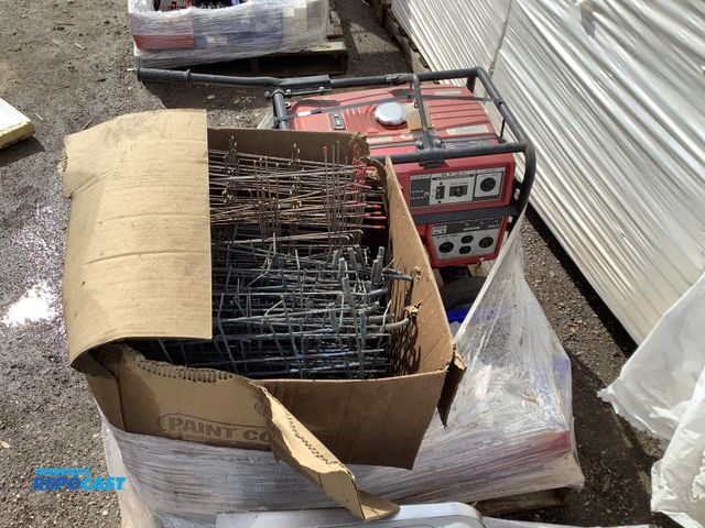 Lot 2-35762 - Skid Lot of (1) Honda EB3500X Generator, Wire Shelving Platforms, and Assorted Industrial Parts