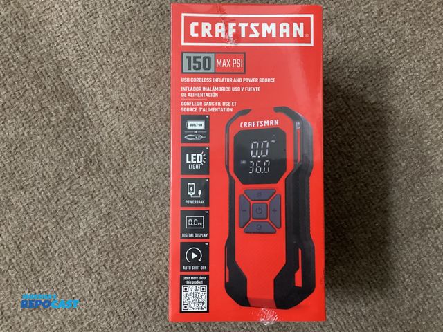 Lot 2-94613 - New Cordless Battery Powered Electric Powered New Craftsman USB Cordless inflator and power source. ...