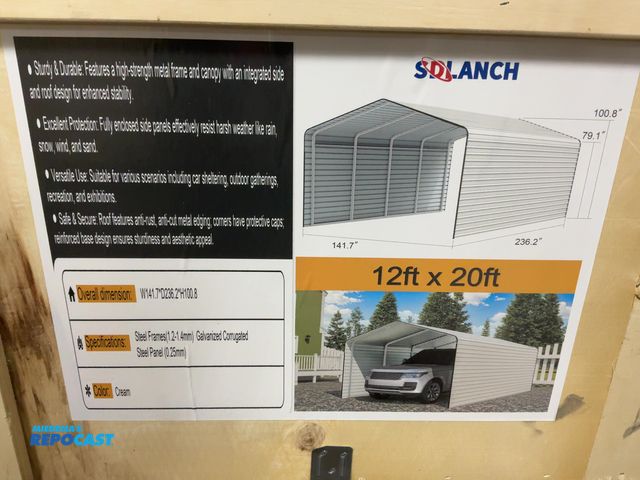Lot 2-42591 - New SDLANCH 12’x20’ Carport with Enclosed Sidewalls, Cream Color, 141.7” wide x 236.2” deep x 100.8”...
