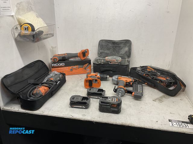 Lot 2-19531 - Lot of Ridgid 18v, corded power tools, &amp; 18v batteries