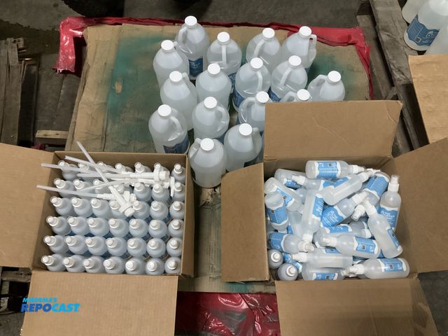 Lot 2-67685 - Skid lot of The Upper Hand, hand sanitizer (16) 1/2 gallons and (2 boxes) 8oz spray bottles