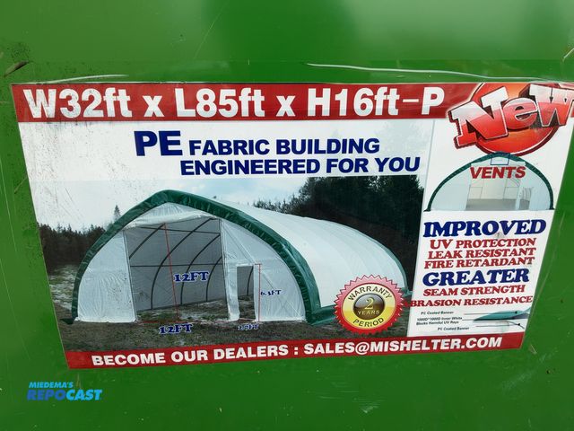 Lot 2-40202 - New Suihe 32'W x 85'L x 16'T PE Fabric Shelter Building, hot dipped galvanized steel tubing, 12'x12'...