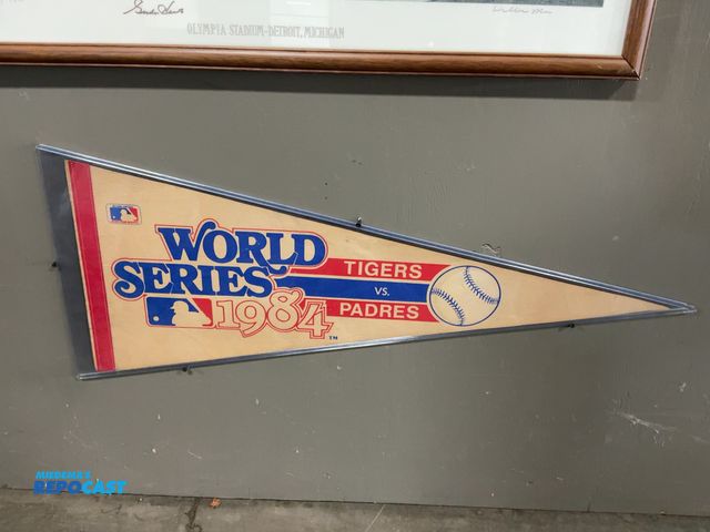 Lot 2-53310 - Framed 1984 World Series Tigers vs. Padres Pennant