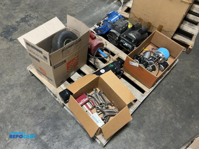 Lot 2-96544 - Skid Lot of Assorted Motors, Swivel Casters, Hydraulic Cylinder, and Engine Parts