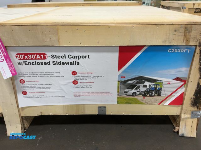 Lot 2-21922 - New SDLANCH 20’x30’ All-Steel Carport with 10’ Enclosed Sidewalls, 12’6” Tall, 10’ Sidewall Height, ...