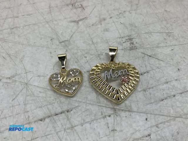 Lot 2-74034 - New (2) yellow gold mom with heart(s) charms
