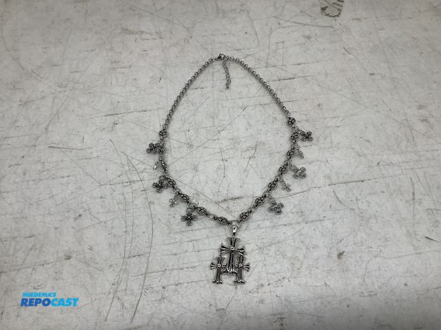 Lot 2-74011 - New Chrome Hearts lariat silver triple cross pendant necklace with a charm embellished chain