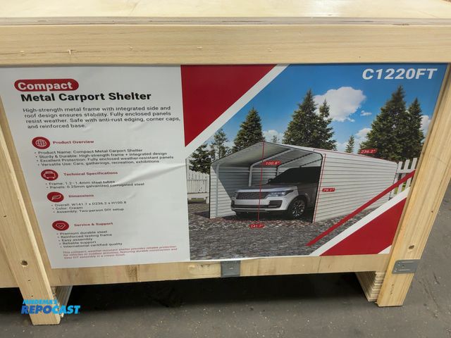 Lot 2-40103 - New SDLANCH 12’x20’ Metal Carport with Enclosed Sidewalls, Cream Color, 141.7” wide x 236.2” deep x ...