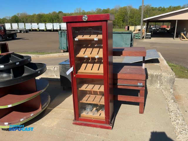 Lot 2-22892 - Used Humidor Wood Cabinet, Glass Front, Shelves, 26-1/4”x17-1/4”x69-1/4”, no key but unlocked, has s...