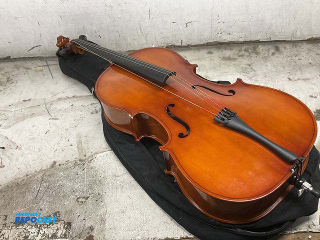 Lot 2-69496 - Youth Sized Cello w/ Case, cello has misaligned strings.