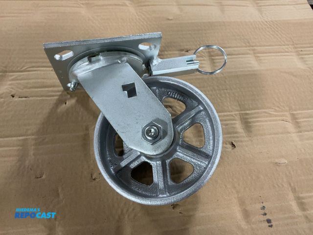 Lot 2-23833 - (6) New 5"x2" Steel Wheel Swivel Casters with Roller Bearings and Swivel Lock, 4x4.5" top plate, 6-1...