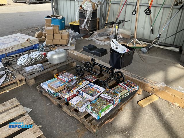 Lot 2-67612 - Lot of one black medical mobility rolling cart, various 1000 pieces while others puzzles, dog toys, ...