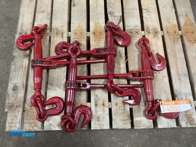 Lot 2-42693 - (4) 3/8-1/2" 12000 WLL Ratchet Chain Binders, Dura Built and Gold Tip Brands, one handle slightly be...