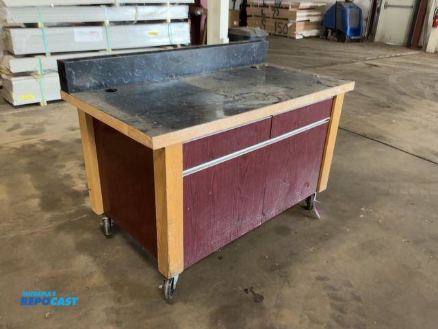 Lot 2-20543 - 4-Drawer Table on Casters, 5'x33-1/2"x42" tall, 36" counter height, showing wear