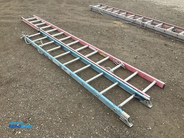 Lot 2-43713 - (2) sections of fiberglass extension ladders: one piece is a 10’ long base section for a Werner 20’ ...