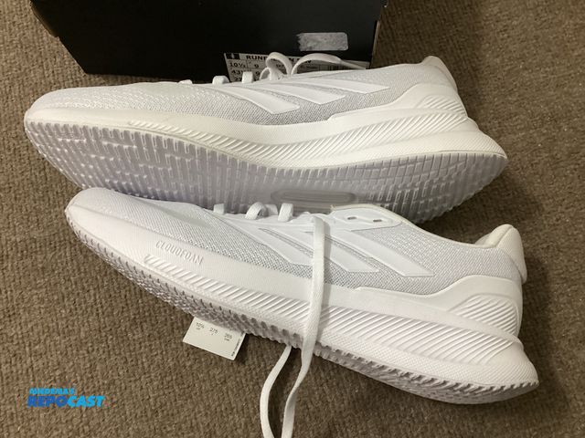 Lot 2-76599 - New adidas Run Falcon 5W women’s running shoes. Cloudfoam midsole. Wide fit. Women’s size 10-1/2. Wh...