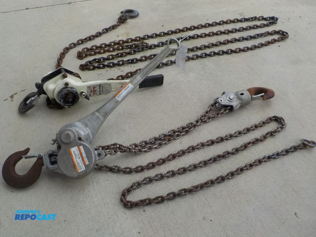 Lot 2-30268 - Lof of (2) com-a-long chain racheting  tools. (1) A.B. CHANCE 3 ton. (1) JET 1 1/2 ton.